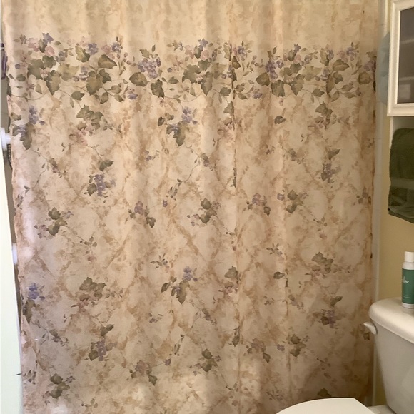 Floral Beige Shower Curtain - Picture 2 of 3